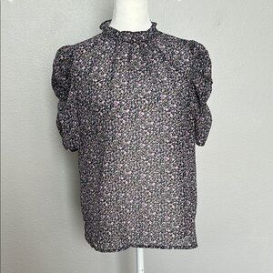 Pigalle Short Puff Sleeve Ruffle Blouse Size Medium